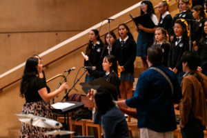 Students from the choir sing during the annual Missionary Childhood Association (MCA) Youth Appreciation Mass at the Cathedral of Our Lady of the Angels on Oct. 15. (Isabel Cacho)