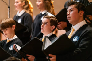 Students from the choir sing during the annual Missionary Childhood Association (MCA) Youth Appreciation Mass at the Cathedral of Our Lady of the Angels on Oct. 15. (Isabel Cacho)