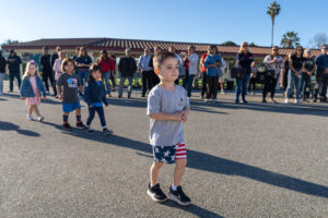 Students were decked out in red, white, and blue attire during a Veterans Day event at Holy Angels School in Arcadia on Nov. 10. (Lawrence Lane)