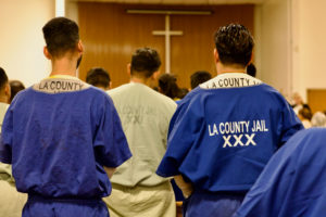 Inmates celebrate Mass in honor of St. Carlo Acutis' relic visit to LA Men’s Central Jail on Oct. 20. (Reese Cuevas)