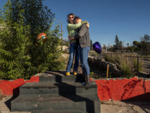 Mary Bowman, left, and her former co-worker DeeDee Beard pose for a reunion picture at the stair entry
of the historic The Fox Restaurant in Altadena Wednesday, Jan. 7, 2026. The restaurant was established in 1955
where Bowman worked for twenty years as a server and Beard also worked there for 12 years. The restaurant
a local landmark along Lake Avenue near Grocery Outlet burned to the ground during the Eaton fire. (Juanito Holandez Jr.)