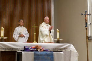 Auxiliary Bishop Matt Elshoff celebrates Christmas Day Mass with inmates at Men’s Central Jail near downtown LA. (Reese Cuevas)