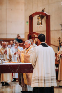 Archbishop José H. Gomez presides over a Mass celebrating his 25th anniversary of episcopal ordination on March 26, 2026 at the Cathedral of Our Lady of the Angels.  (Isabel Cacho)