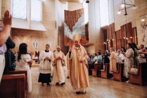Archbishop José H. Gomez blesses attendees of the Mass celebrating his 25th anniversary of episcopal ordination on March 26, 2026 at the Cathedral of Our Lady of the Angels.  (Isabel Cacho)
