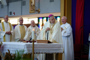 Bishop Edward Clark presides over a Mass at St. Maria Goretti Church in Long Beach March 28 celebrating his 25th anniversary of episcopal ordination. (Peter Lobato)
