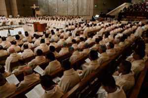 Hundreds of priests in the Archdiocese of Los Angeles attended the Cathedral of Our Lady of the Angels during the Chrism Mass on March 30. (Peter Lobato)