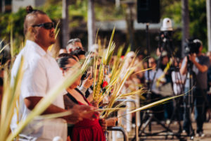 Attendees hold their palms prior to the Palm Sunday Mass on March 29 at the Cathedral of Our Lady of the Angels. (Isabel Cacho)