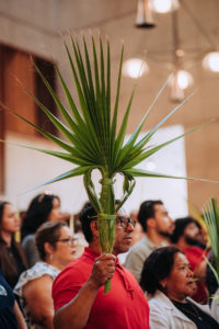 Attendees got creative with their palms during the Palm Sunday Mass on March 29 at the Cathedral of Our Lady of the Angels. (Isabel Cacho)