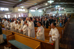 Hundreds packed St. Thomas Aquinas Church in Monterey Park on May 31 for Father Shengda (Martin) Zhu's first Mass at his home parish. (John Rueda)