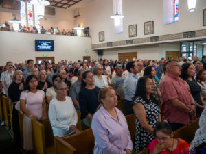 Hundreds packed Sacred Heart Church in Lancaster on May 31 for Father David Zamora's first Mass at his home parish. (Katie Trejo)