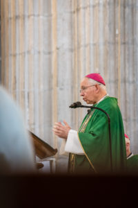 Archbishop José  H. Gomez offers the homily during Mass at the Mexico City Metropolitan Cathedral on July 10. (Isabel Cacho)