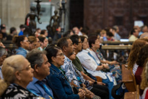 Pilgrims attend Mass at the Mexico City Metropolitan Cathedral on July 10. (Isabel Cacho)