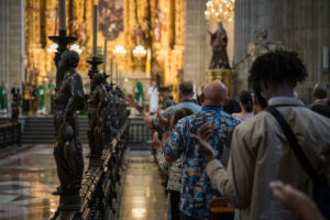 Pilgrims attend Mass at the Mexico City Metropolitan Cathedral on July 10. (Isabel Cacho)