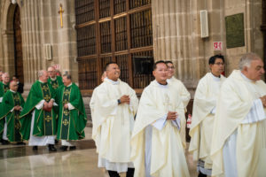 Priests and bishops attend Mass at the Mexico City Metropolitan Cathedral on July 10. (Isabel Cacho)