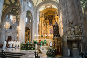 Archbishop José  H. Gomez celebrates Mass at the Mexico City Metropolitan Cathedral on July 10 along with other bishops and priests. (Isabel Cacho)
