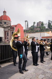 Mariachis perform outside the Basilica of Our Lady of Guadalupe in Mexico City on July 11. (Isabel Cacho)