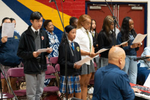 Students participate in the choir during the Welcome Back Mass on Aug. 5 at Cantwell-Sacred Heart of Mary High School in Montebello. (Poncho Romero)