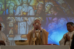 Archbishop José H. Gomez presides over a Welcome Back Mass on Aug. 5 at Cantwell-Sacred Heart of Mary High School in Montebello. (Poncho Romero)