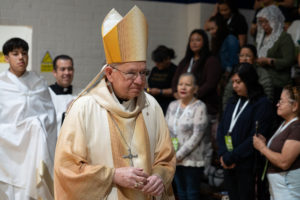 Archbishop José H. Gomez presides over a Welcome Back Mass on Aug. 5 at Cantwell-Sacred Heart of Mary High School in Montebello. (Poncho Romero)