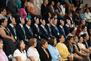The audience listens to Archbishop José H. Gomez’s homily during the Welcome Back Mass on Aug. 5 at Cantwell-Sacred Heart of Mary High School in Montebello. (Poncho Romero)