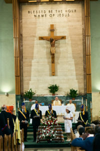 Archbishop José H. Gomez presides over the Aug. 14 funeral Mass for Deacon Hosea Alexander at Holy Name of Jesus Church in Los Angeles. (John Geronilla)