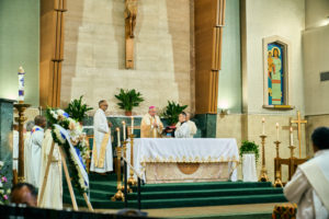 Archbishop José H. Gomez presides over the Aug. 14 funeral Mass for Deacon Hosea Alexander at Holy Name of Jesus Church in Los Angeles. (John Geronilla)