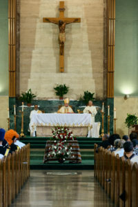 Archbishop José H. Gomez presides over the Aug. 14 funeral Mass for Deacon Hosea Alexander at Holy Name of Jesus Church in Los Angeles. (John Geronilla)