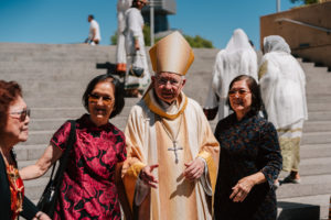Archbishop José  H. Gomez greets the faithful following the 