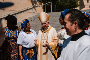 Archbishop José  H. Gomez greets the faithful following the 