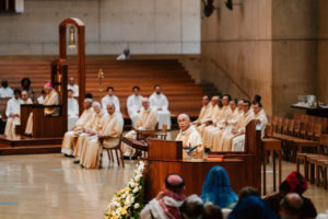 Auxiliary Bishop Brian Nunes offers the homily during the 