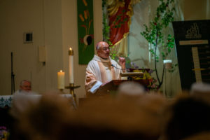 Knights’ National Supreme Chaplain Archbishop Shelton Fabre of Louisville speaks during the Sept. 6 Mass of Thanksgiving at Transfiguration Church for Greg Warner Sr.’s election as supreme navigator of the national Knights of Peter Claver. (John Rueda)