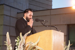 Newly ordained Father David Zamora speaks during the 2026 St. John's Seminary Gala at the Cathedral of Our Lady of the Angels on Sept. 19. (Belle N’ Beau Photography)