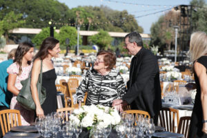 Well-wishers greet Marge Graf, the longtime general counsel for the Archdiocese of Los Angeles, during the 2026 St. John's Seminary Gala at the Cathedral of Our Lady of the Angels on Sept. 19. (Belle N’ Beau Photography)
